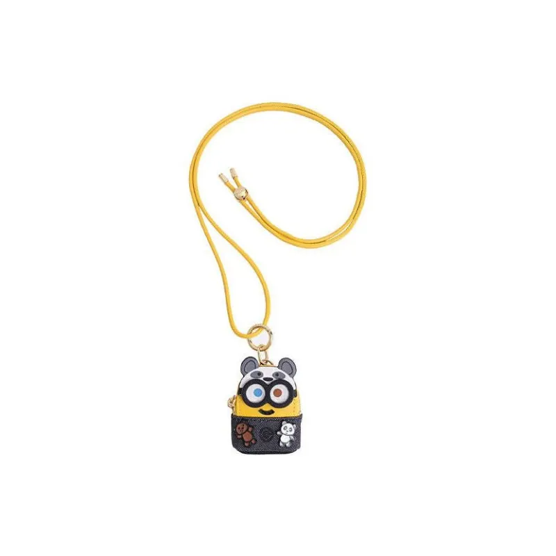 FION Cow Leather Shoulder Bag Earphone Case Mini Unisex Yellow Black-3