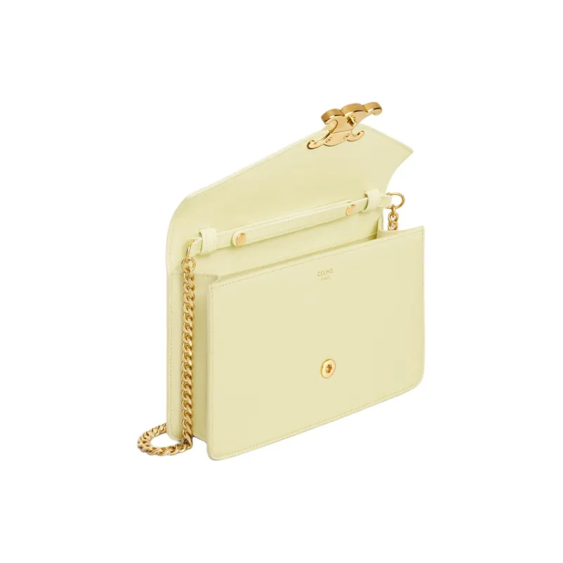 CELINE Cow Leather Shoulder Bag Crossbody Bag Wallets Mini Women's Light Yellow-3