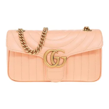 GUCCI GG Marmont Herringbone Leather Crossbody Bag Shoulder Bag Women's Pink