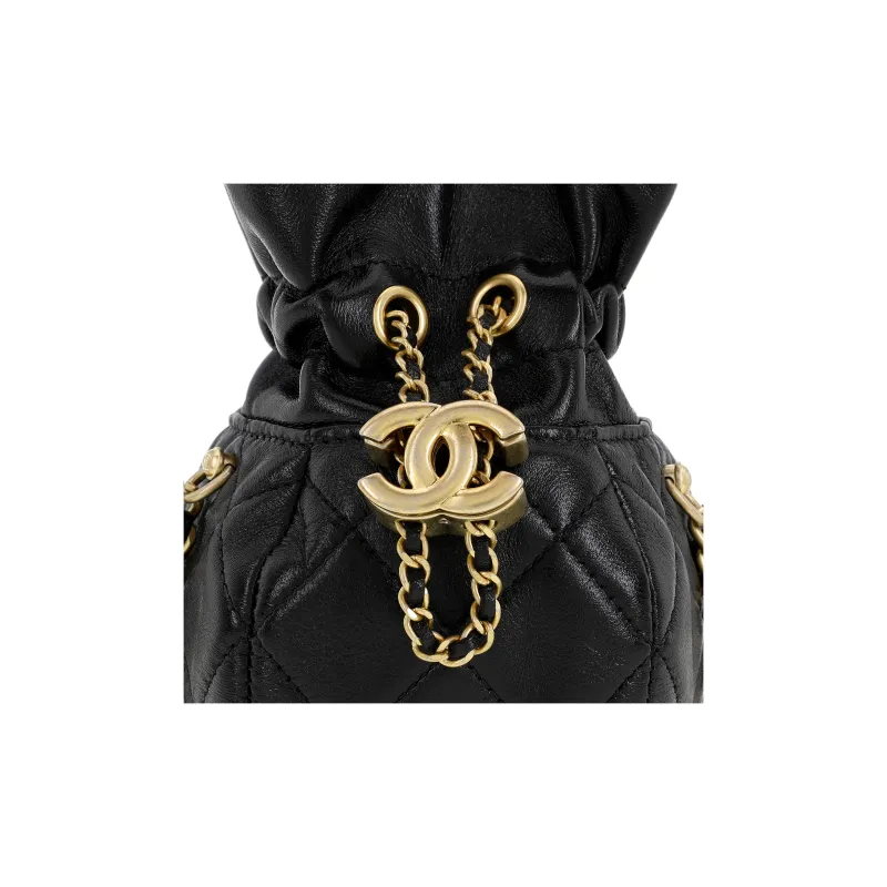 CHANEL Bright Lambskin One Shoulder Crossbody Clutch Women's Black-5