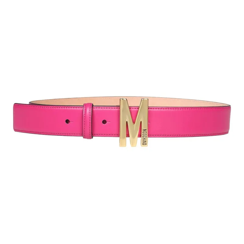 MOSCHINO Letter Carving Logo Leather Belts Women's Pink Width: 4CM-0