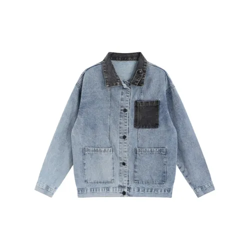 SNZX Denim Jackets Women's Blue And Black Patchwork