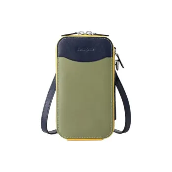SAMSONITE Soft Cow Leather Shoulder Bag With Cell Phone Pouch Men's Green & Black