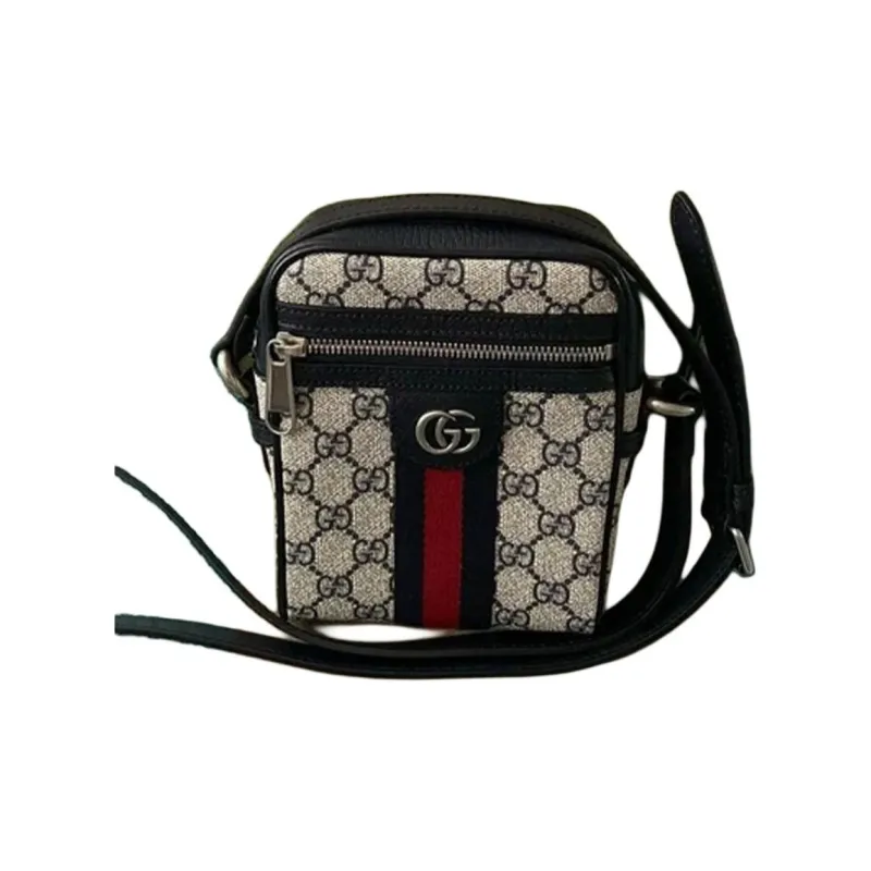 GUCCI Ophidia Canvas With Leather Shoulder Bag, Crossbody Bag Unisex Blue & Beige-1