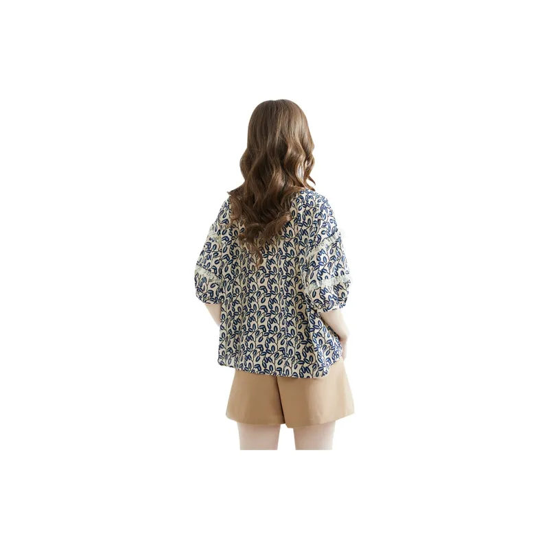 TOUCH Shirt Women's Blue Green Leaf-0