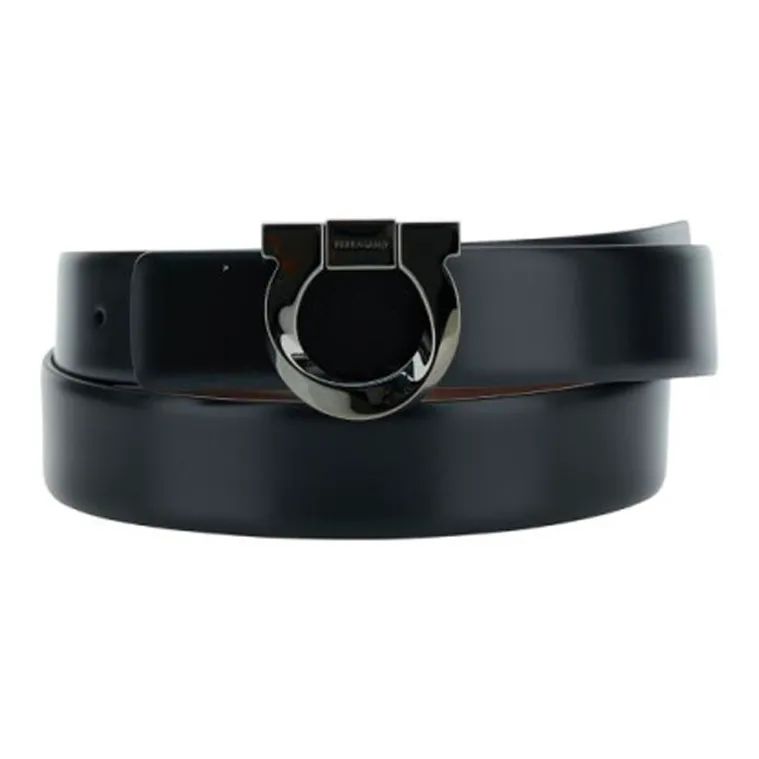 FERRAGAMO Calfskin Leather Belts Men's Black  -0