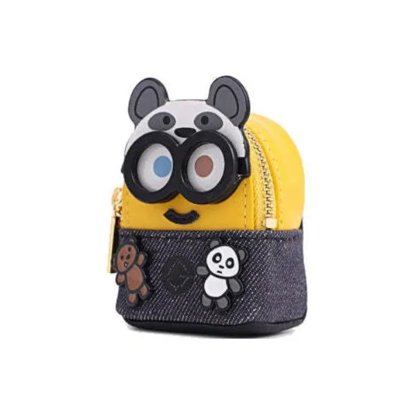 FION Cow Leather Shoulder Bag Earphone Case Mini Unisex Yellow Black-1