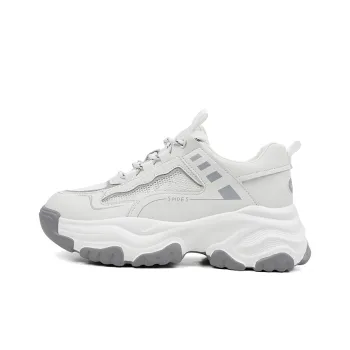 QIAONAI Anti Slip And Wear Resistant Breathable Low Top Chunky Sneakers Women's White Gray