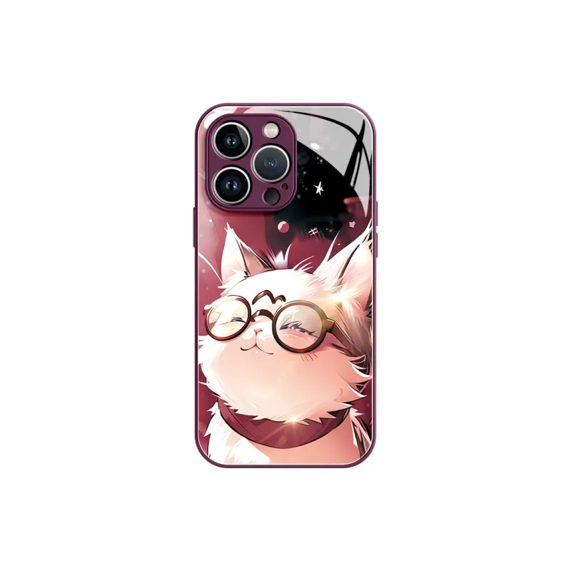 Lingtao Glass Material Chubby Cute Glass Cat Phone Cases Iphone 15 Collection Cartoon Cute Style Refreshing-2
