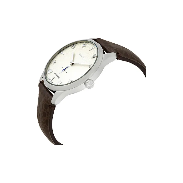 GUCCI G Timeless Collection Wrist Watch Automatic Mechanical Movement Leather Strap White Dial Men's Watches-4