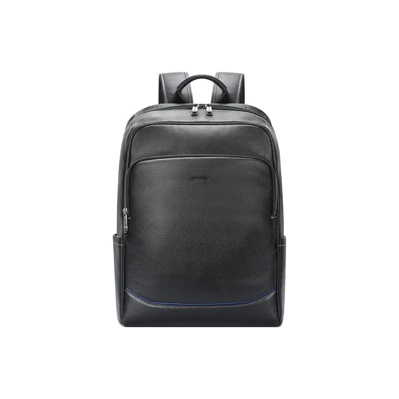 BOPAI Top Grain Cow Leather Backpack Laptop Bag Regular Unisex Black-8