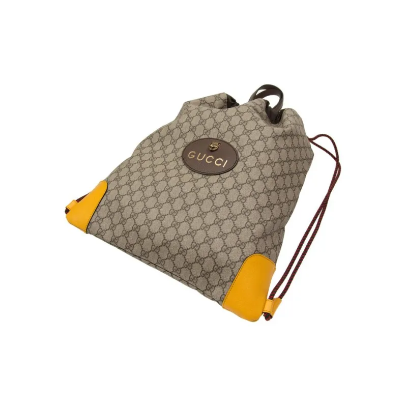 GUCCI Canvas With Leather Backpack Unisex Ebony/Brown/Yellow-3