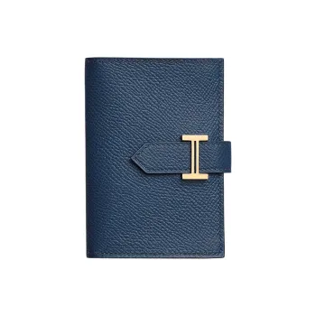 HERMES Bearn Epsom Leather Money Clip Card Holder Women's 7U Navy Navy