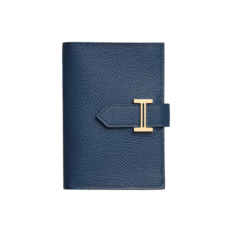 HERMES Bearn Epsom Leather Money Clip Card Holder Women's 7U Navy Navy-0