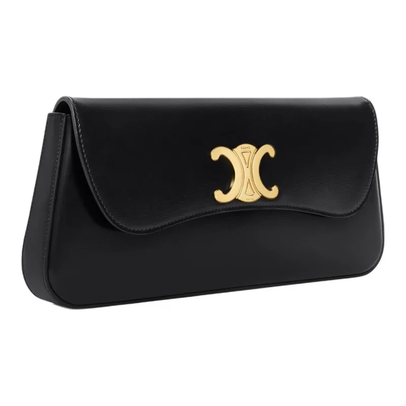 CELINE Shiny Calfskin Clutch Women's Black-1