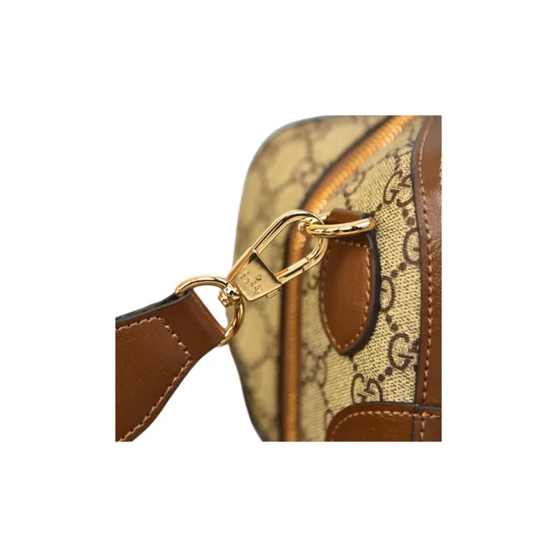 GUCCI Canvas With Leather Handbag Shoulder Bag Crossbody Bag Travel Bag Small Size Men's Beige/Brown-6