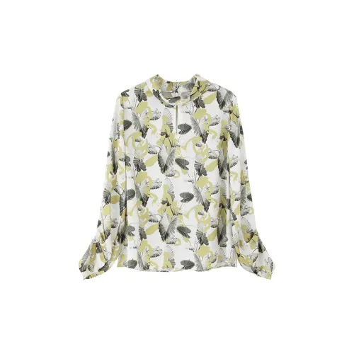 NINI WEST Shirts Women's White Background With Green Flowers