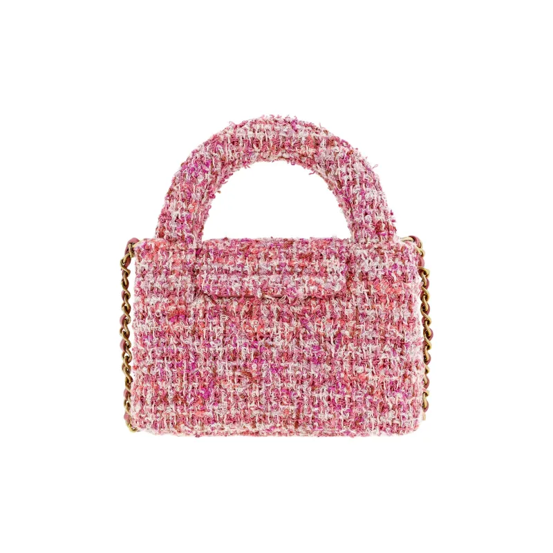 CHANEL Leather Kelly Bag, Handheld One Shoulder Handbag Extra Mini Women's Pink & White-2