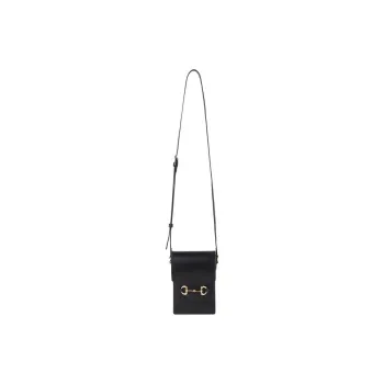 GUCCI Leather Cell Phone Pouch, Cigarette Case, Bag, Shoulder Bag, Crossbody Bag Mini Men's Black