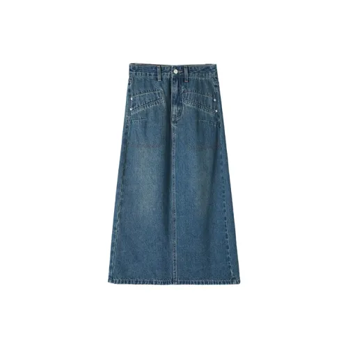 HIPPIEMISS Denim Long Skirts Women's Vintage Blue