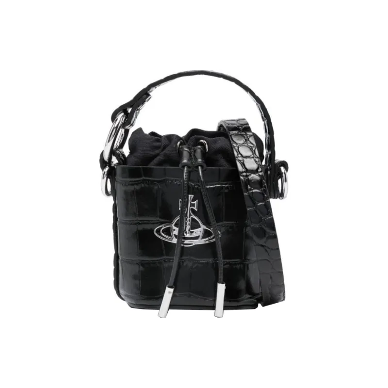 Vivienne Westwood DAISY Calfskin Bucket Bag, Shoulder Bag, Crossbody Bag, Handbag Mini Women's Black-0