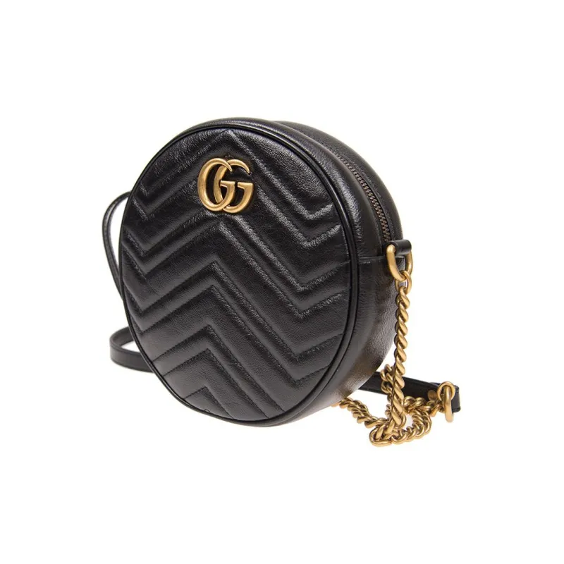 GUCCI GG Marmont Leather Round Bag, Shoulder Bag, Crossbody Bag Mini Women's Black-1