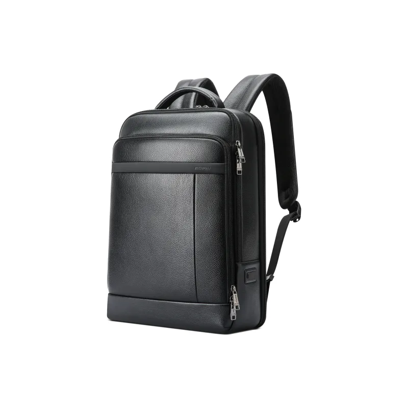 BOPAI Top Grain Cow Leather Backpacks Backpack Laptop Bags Regular Men's Black-8