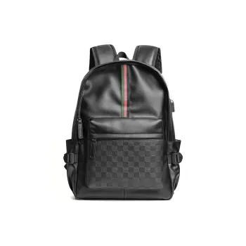 SURELAPTOP Leather Upper PU Laptop Backpack Travel Bag Large Size Men's Embossed Black