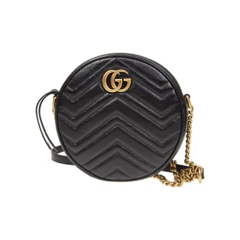 GUCCI GG Marmont Leather Round Bag, Shoulder Bag, Crossbody Bag Mini Women's Black