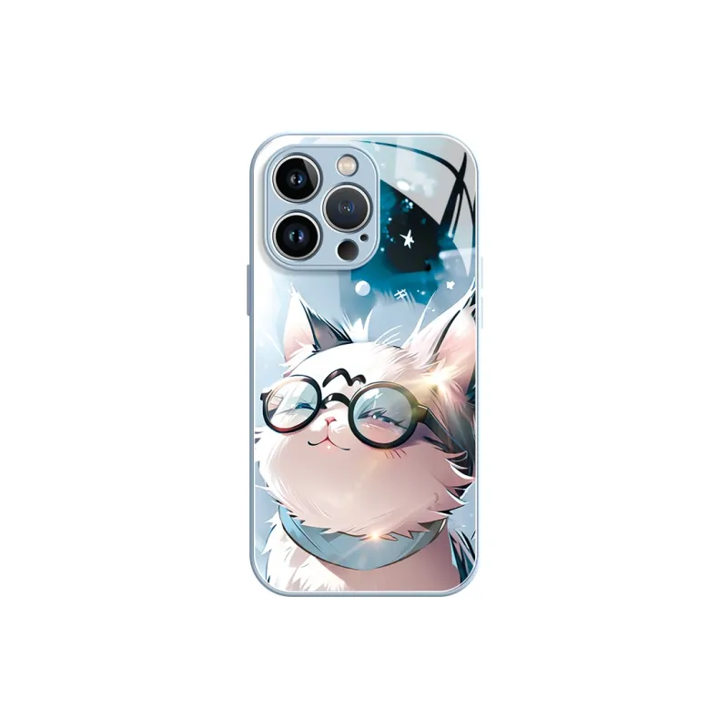 Lingtao Glass Material Chubby Cute Glass Cat Phone Cases Iphone 15 Collection Cartoon Cute Style Refreshing-7