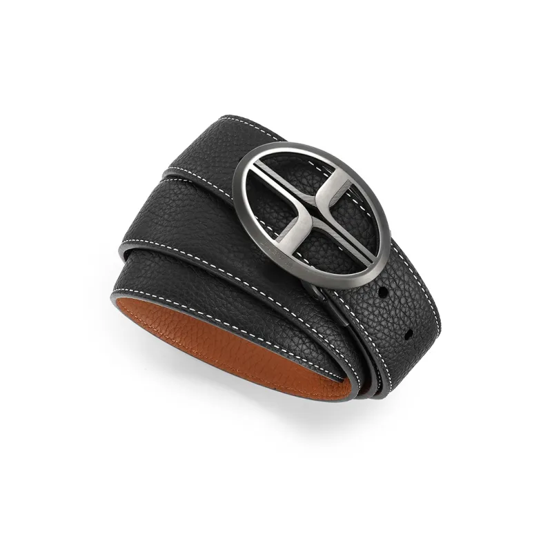 JAGUAR Trendy Fashion Cut Out Cow Leather Men's Automatic Buckle Leather Belts Men's Width 3.4cm-1