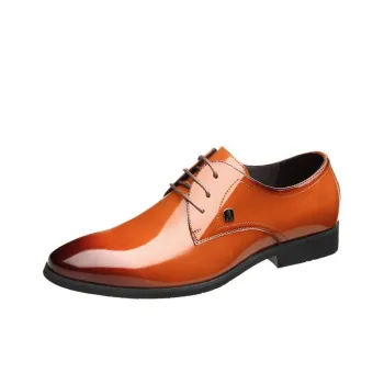 LAORENTOU Dress Shoes Men Low Top Yellow Brown/Red Brown/Black