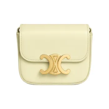 CELINE Triomphe Shiny Calfskin Crossbody Bag, Shoulder Bag Mini Women's Light Yellow