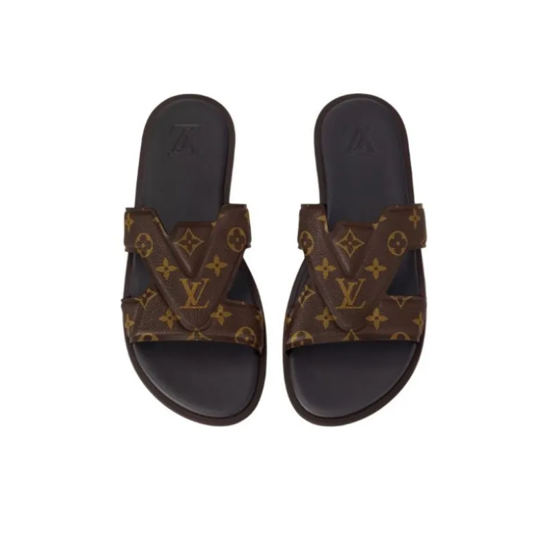 LOUIS VUITTON Oasis Rubber Sole Slip Resistant Slide Slippers Men's Dark Brown-3