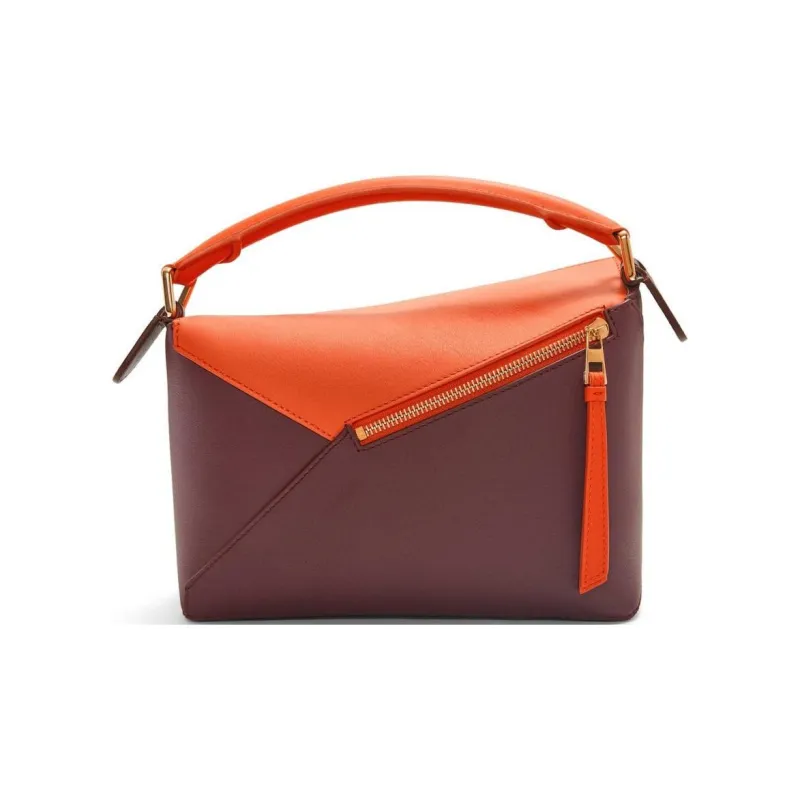 LOEWE Puzzle Calfskin Shoulder Bag Crossbody Bag Handbag Small Size Women's Fresh Orange Mixed Red-4