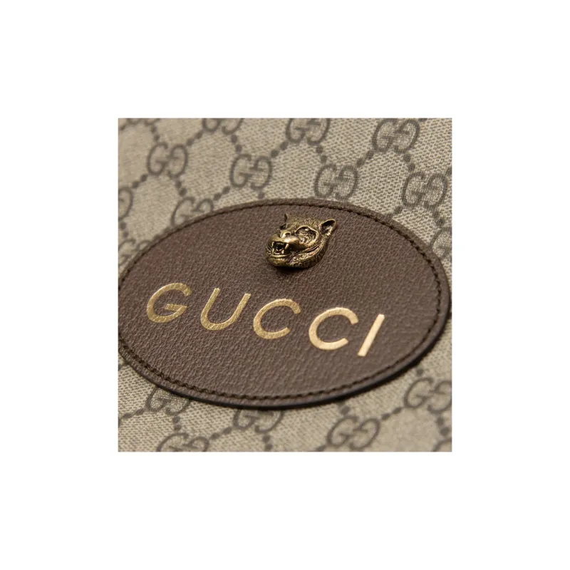 GUCCI Canvas With Leather Backpack Unisex Ebony/Brown/Yellow-5