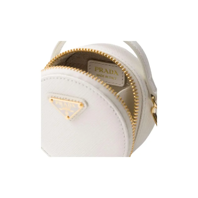 PRADA Saffiano Leather Portable Crossbody Bag, Shoulder Bag Mini Women's White-4
