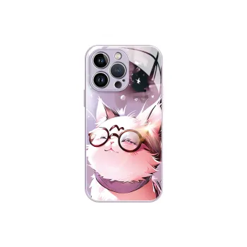 Lingtao Glass Material Chubby Cute Glass Cat Phone Cases Iphone 15 Collection Cartoon Cute Style Refreshing
