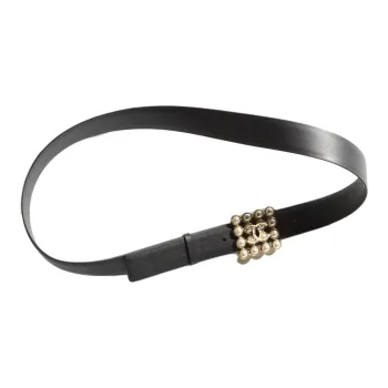 CHANEL Logo Emblem Pin Buckle Leather Belts Women's Black