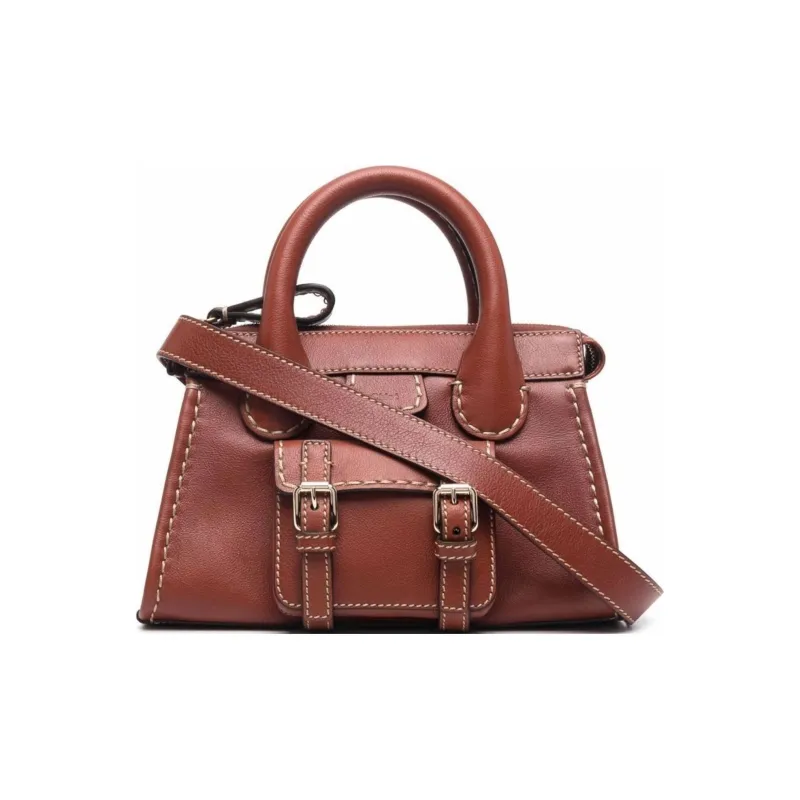 Chloe Edith Leather Shoulder Bag Crossbody Bag Handbag Mini Women's Tan-0