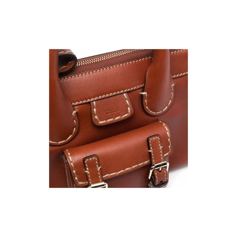 Chloe Edith Leather Shoulder Bag Crossbody Bag Handbag Mini Women's Tan-3