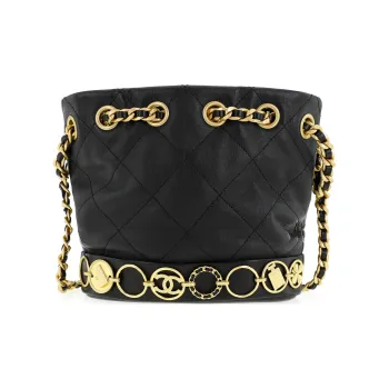 CHANEL Calfskin Bucket Bags Shoulder Bag Crossbody Bag Small Size Women's Black