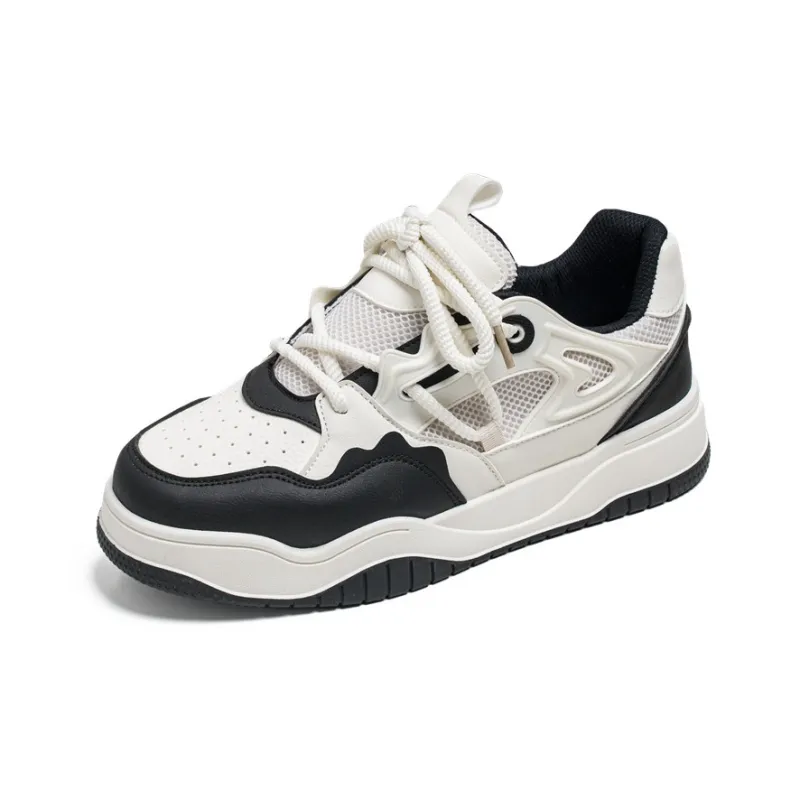 Meiretu Low Top Skateboard Shoes Men's Beige Black-2