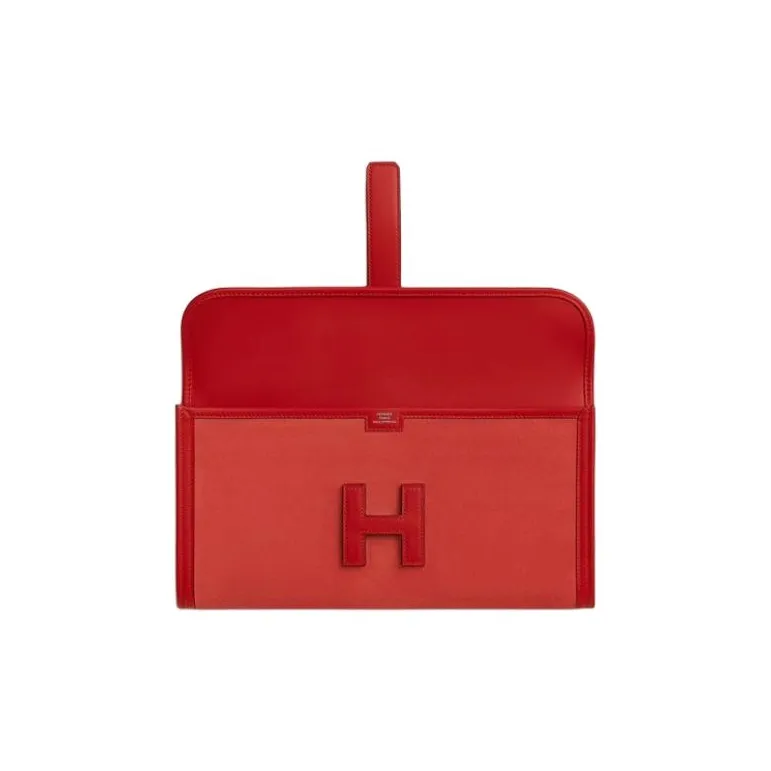 HERMES Jige Elan Swift Calfskin With Doblis Calfskin Clutch Women's Red-1