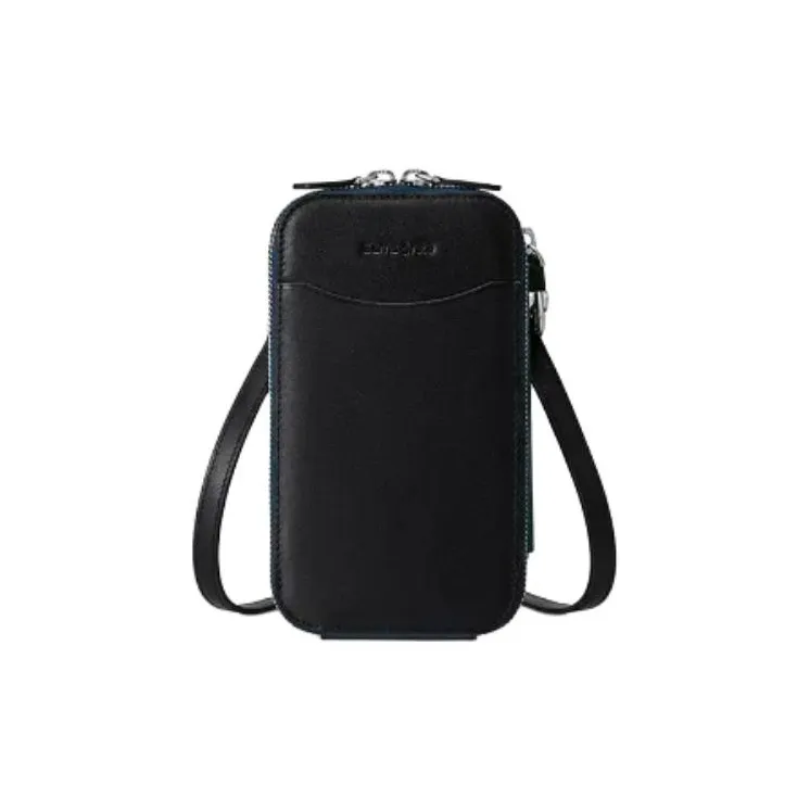 SAMSONITE Soft Cow Leather Shoulder Bag With Cell Phone Pouch Men's Black-0