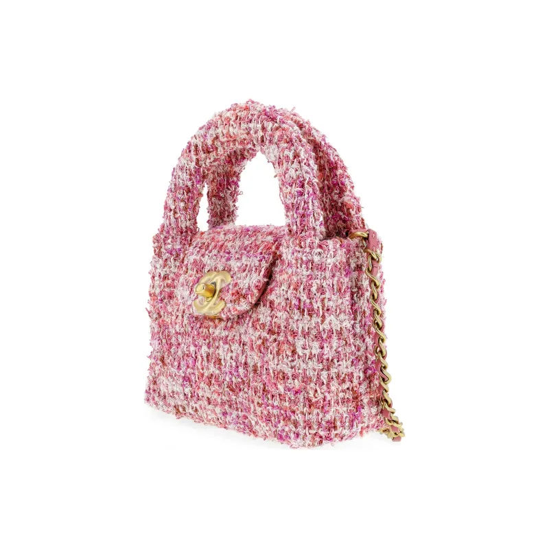 CHANEL Leather Kelly Bag, Handheld One Shoulder Handbag Extra Mini Women's Pink & White-1