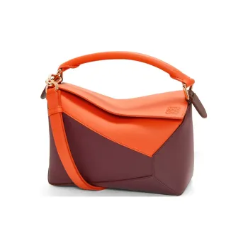 LOEWE Puzzle Calfskin Shoulder Bag Crossbody Bag Handbag Small Size Women's Fresh Orange Mixed Red