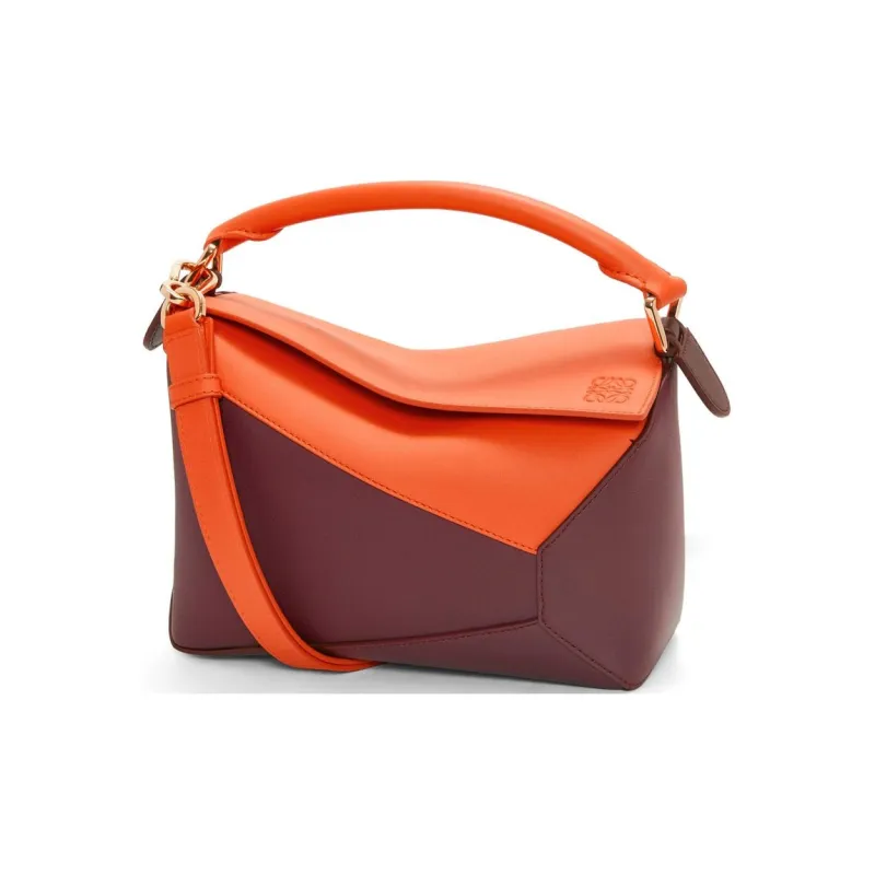 LOEWE Puzzle Calfskin Shoulder Bag Crossbody Bag Handbag Small Size Women's Fresh Orange Mixed Red-0