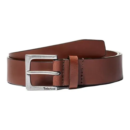 Timberland Letter Carving Logo Leather Belts Men's Brown Width 3.5CM