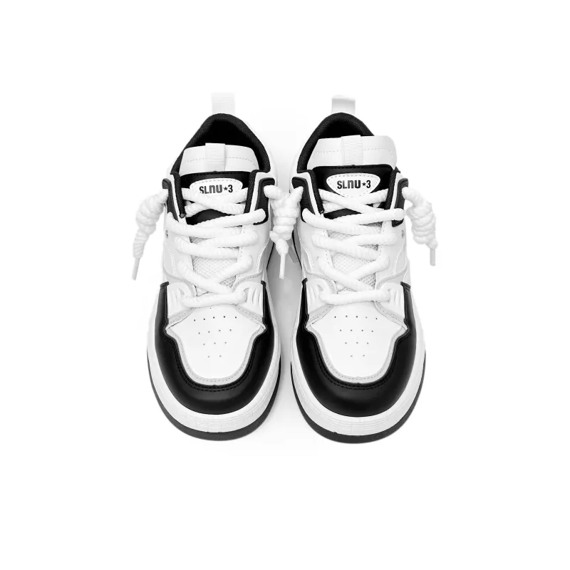 SLNU 3 Coverage Anti Slip And Wear Resistant Support Low Top Skateboard Shoes Men's Black White-3